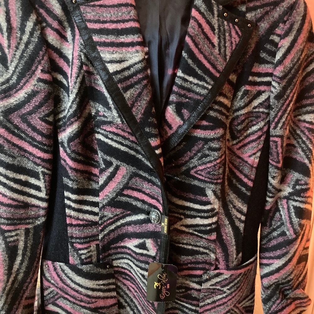 NWT Eugene Klein 1975 Abstract Multicolor Wool Blend Blazer Sz 8